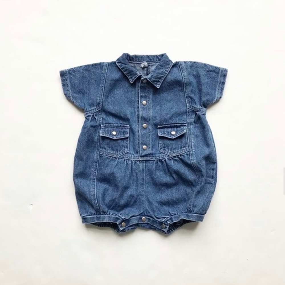 Vintage Denim button front romper looks 12-18m